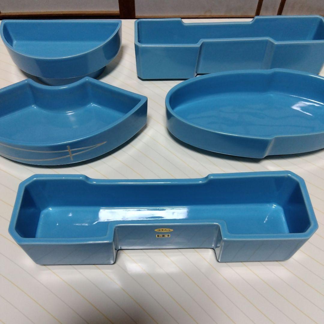 ★ 小原流 生け花 水色水盤五品揃え / 扇型&小判型&半月型水盤＆並列型二品