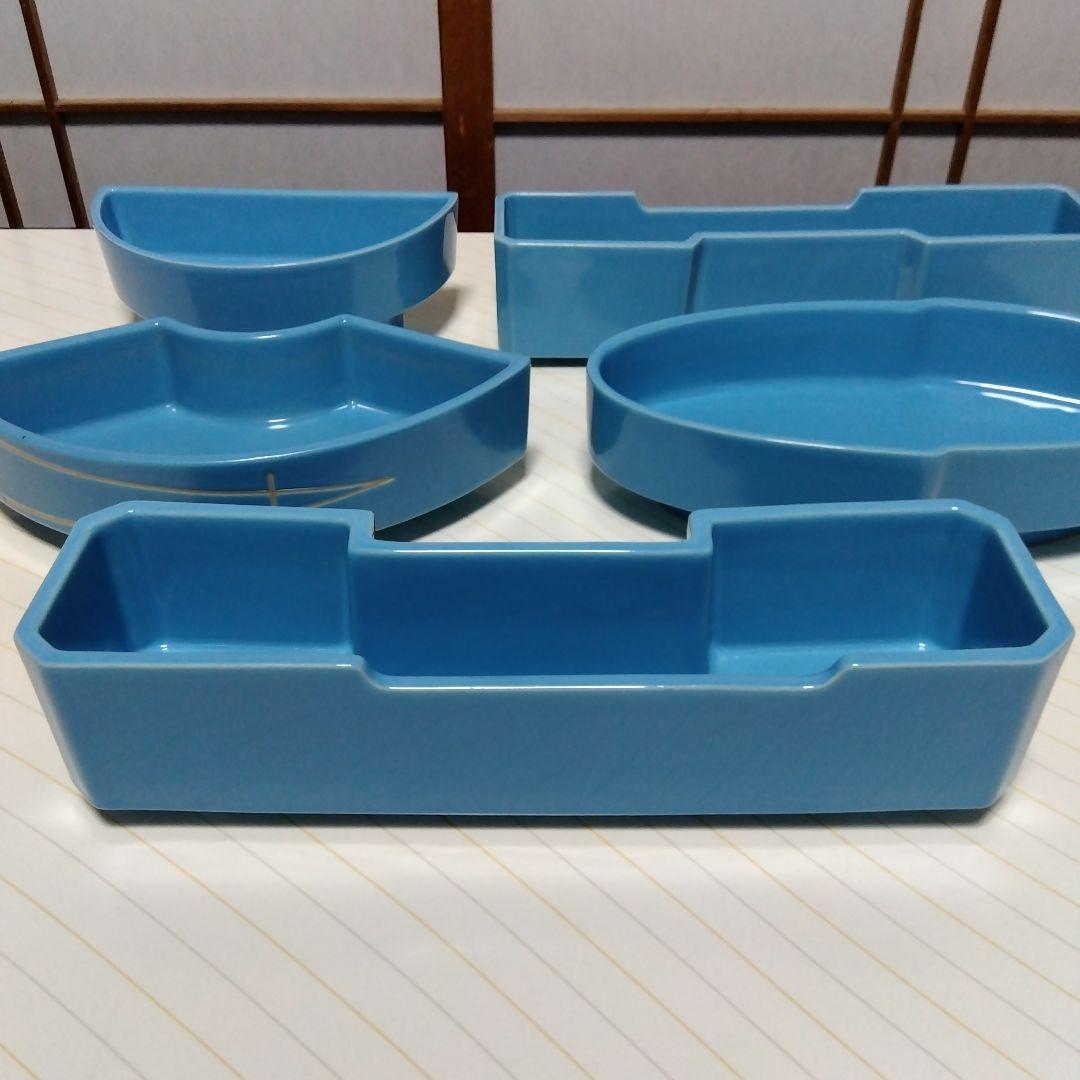 ★ 小原流 生け花 水色水盤五品揃え / 扇型&小判型&半月型水盤＆並列型二品