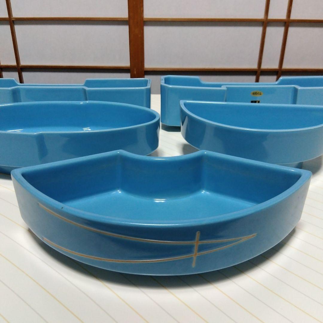 ★ 小原流 生け花 水色水盤五品揃え / 扇型&小判型&半月型水盤＆並列型二品