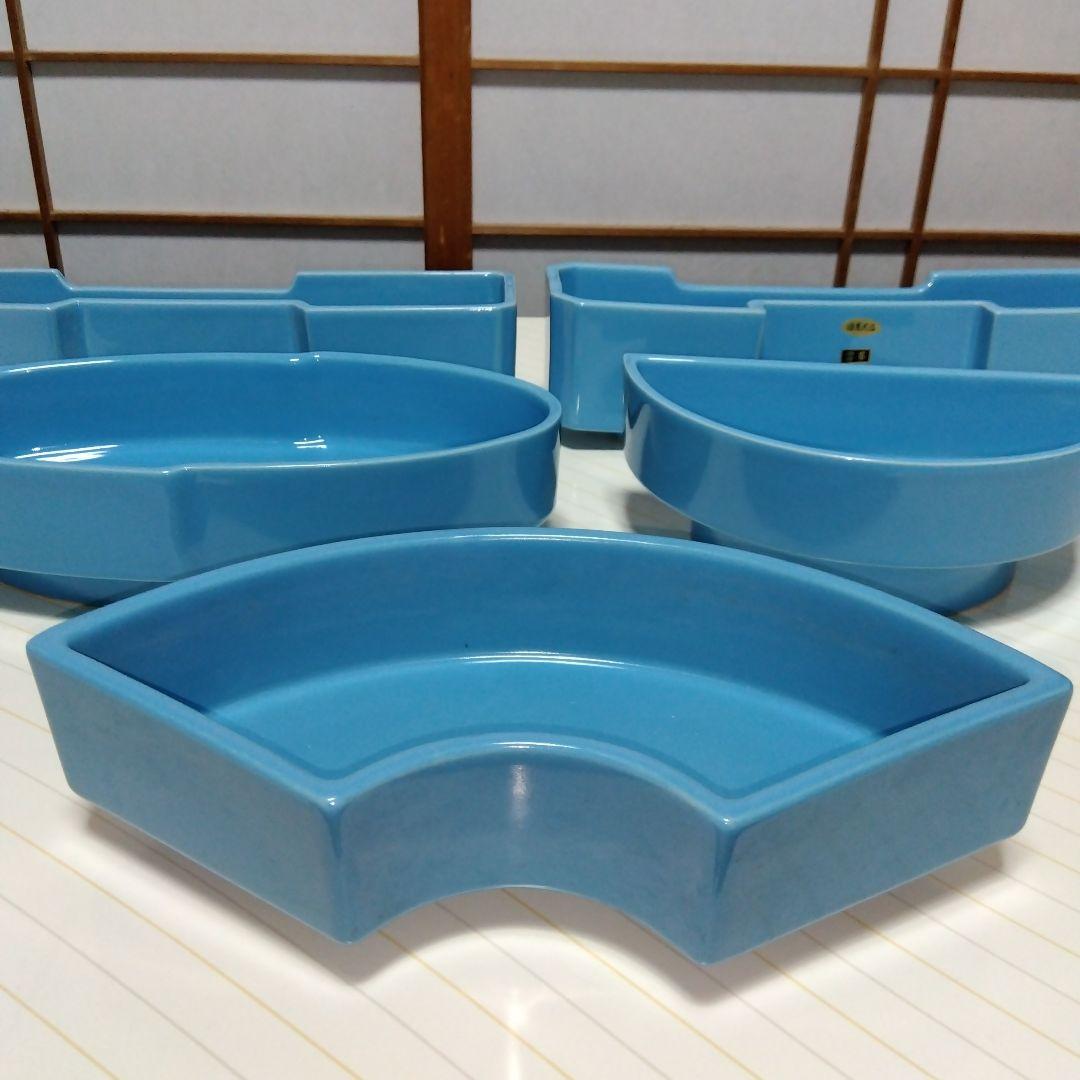 ★ 小原流 生け花 水色水盤五品揃え / 扇型&小判型&半月型水盤＆並列型二品