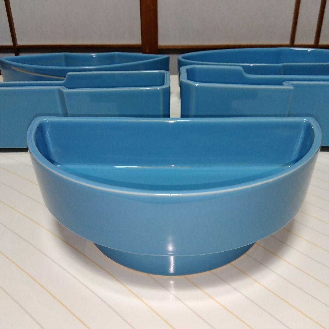 ★ 小原流 生け花 水色水盤五品揃え / 扇型&小判型&半月型水盤＆並列型二品