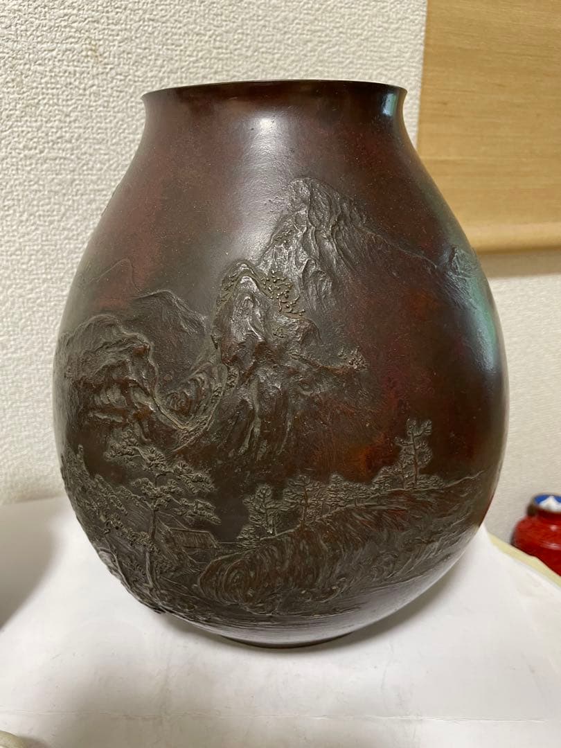 古銅　時代物　斑紫銅　花瓶　古美術　アンティーク