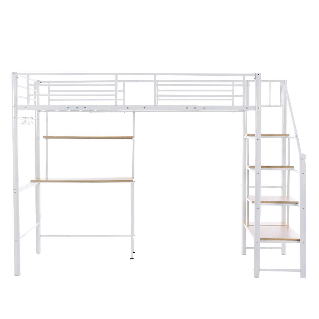 ロフトベッド シングル 階段付き パイプベッド 高さ170cm 耐荷重150kg