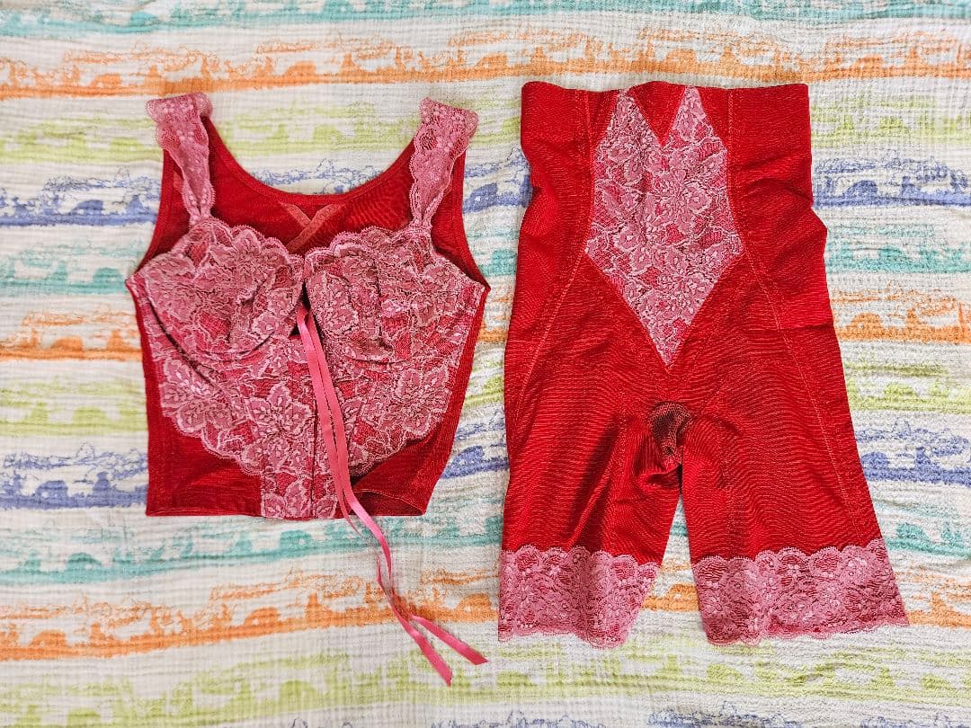 LA-LA ビスチェ/ロングガードルセット レッド E65/64