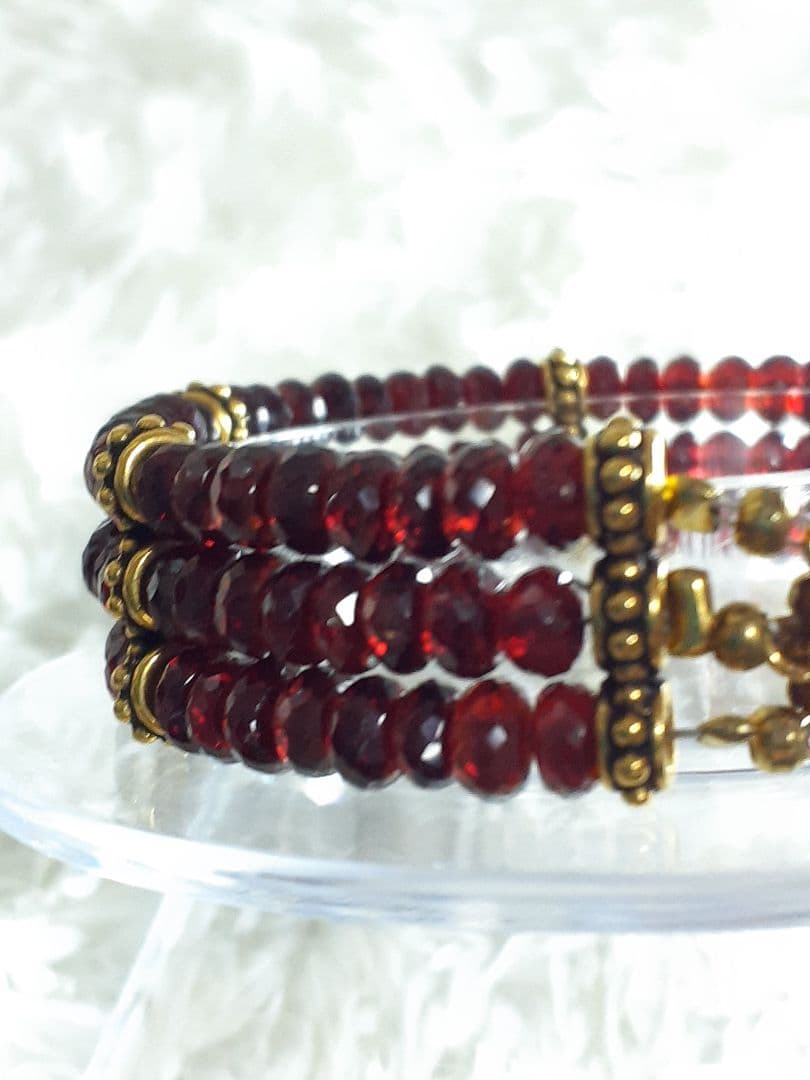 天然石　ボタンカット　ガーネット　ブレスレット