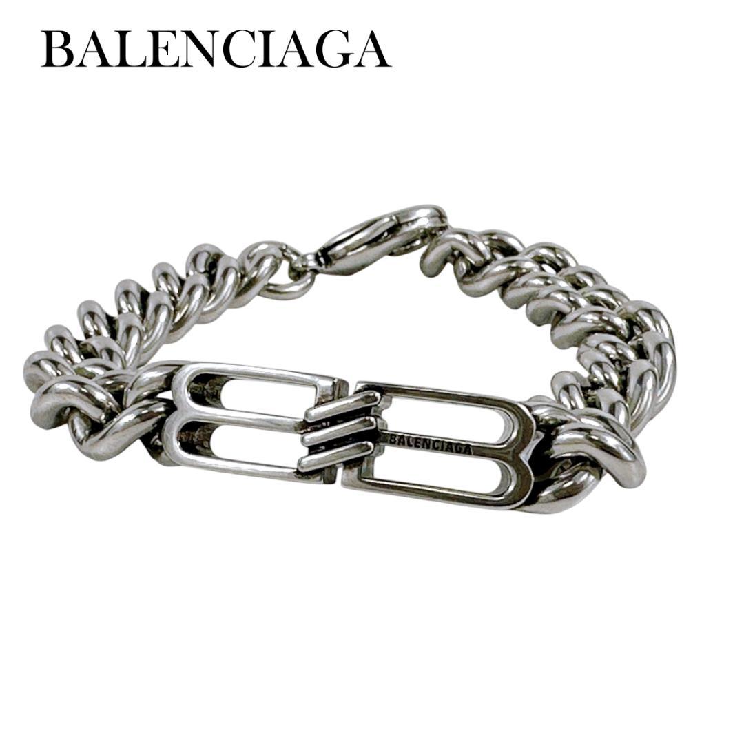 バレンシアガ BBロゴ リンク チェーン ブレスレット アンティークシルバー