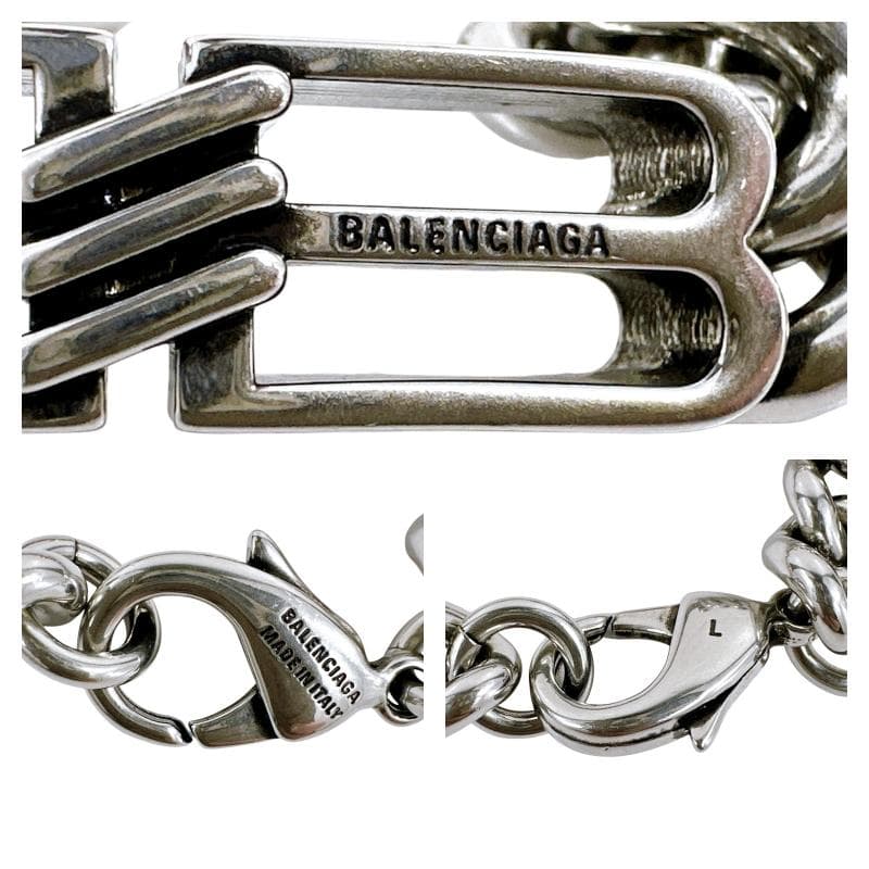 バレンシアガ BBロゴ リンク チェーン ブレスレット アンティークシルバー