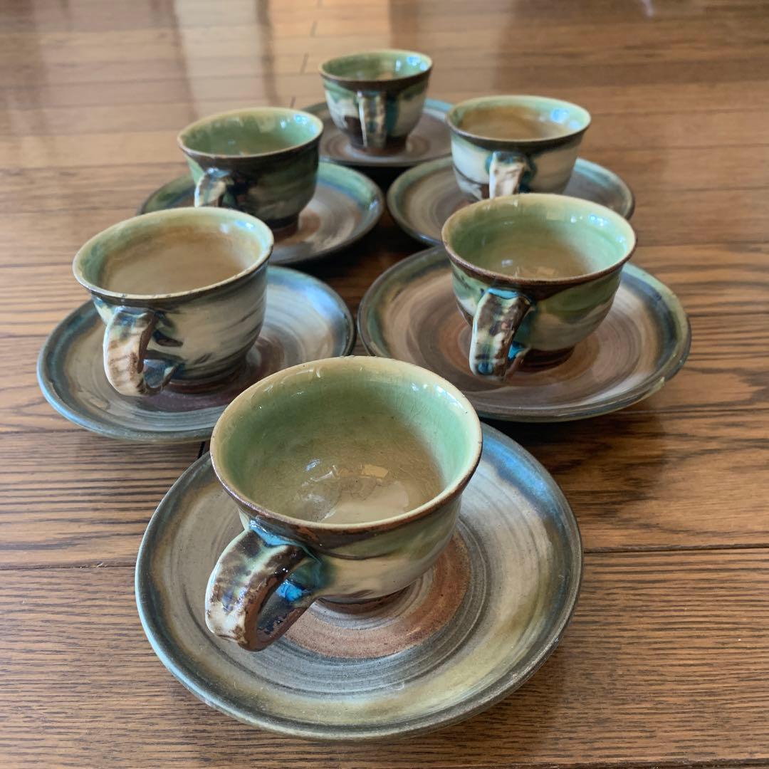 やちむん★コーヒーカップ＆受け皿6客セット★松田共司★読谷山焼北窯★沖縄焼き物