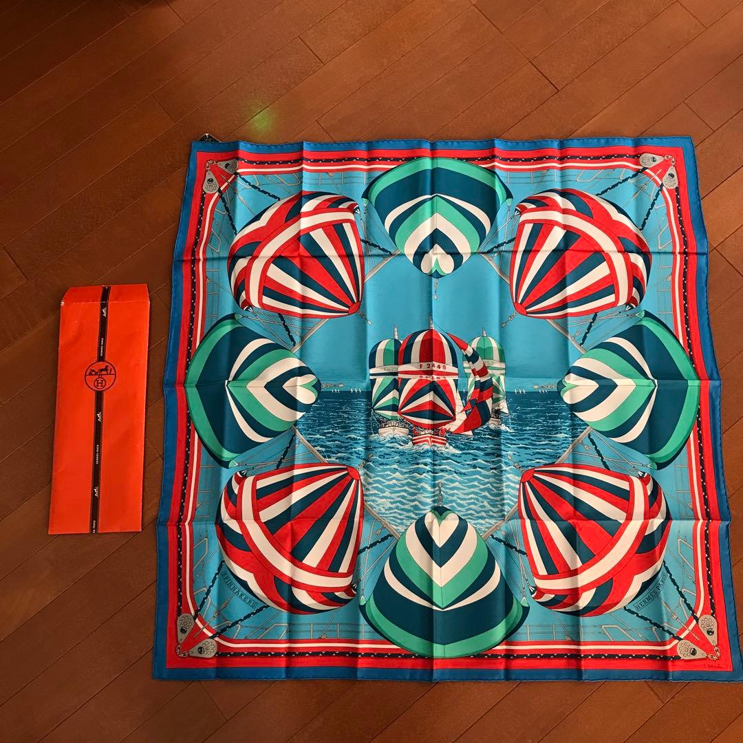 エルメスHERMESシルク ボートデザイン スカーフ 90cm
