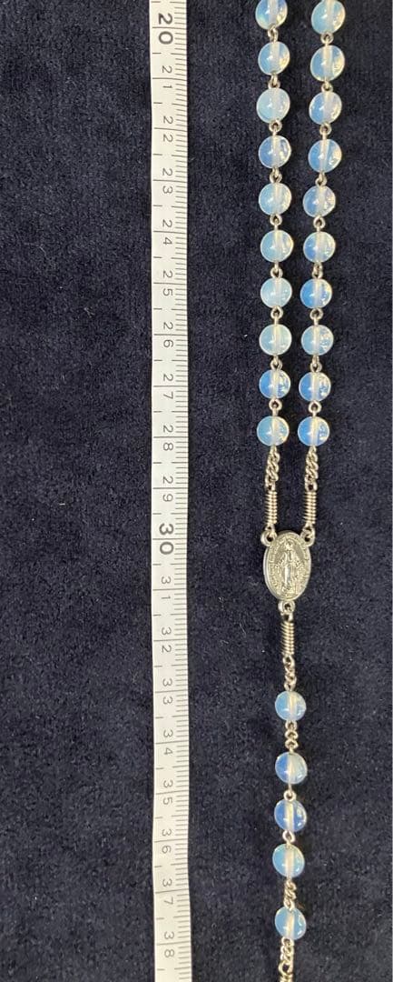 ロザリオネックレス　合成オパール　手編みロザリオ　長崎編み