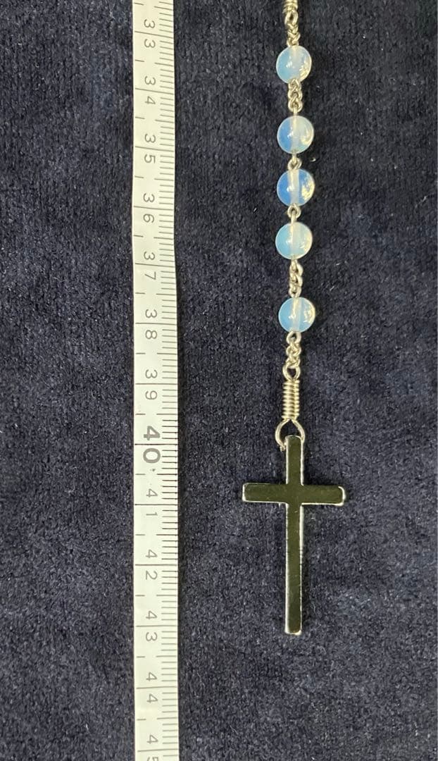 ロザリオネックレス　合成オパール　手編みロザリオ　長崎編み