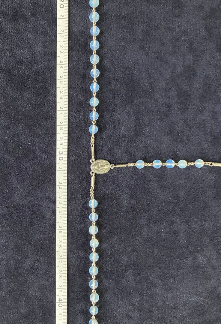 ロザリオネックレス　合成オパール　手編みロザリオ　長崎編み