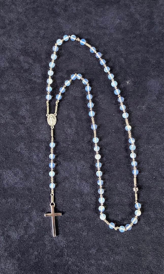 ロザリオネックレス　合成オパール　手編みロザリオ　長崎編み