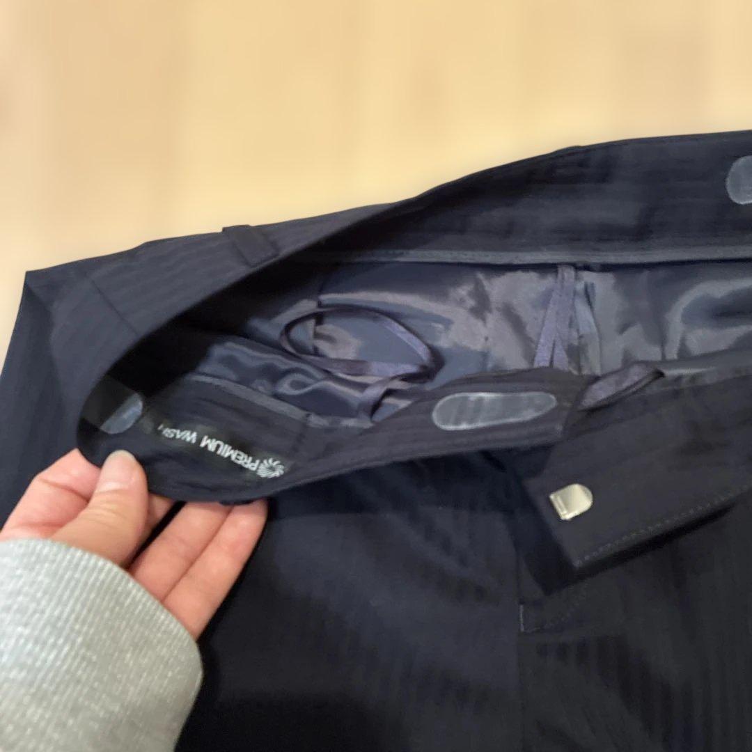 【極美品】LES MUES 　パンツスーツ　プレシャスストレッチ　ストライプ黒