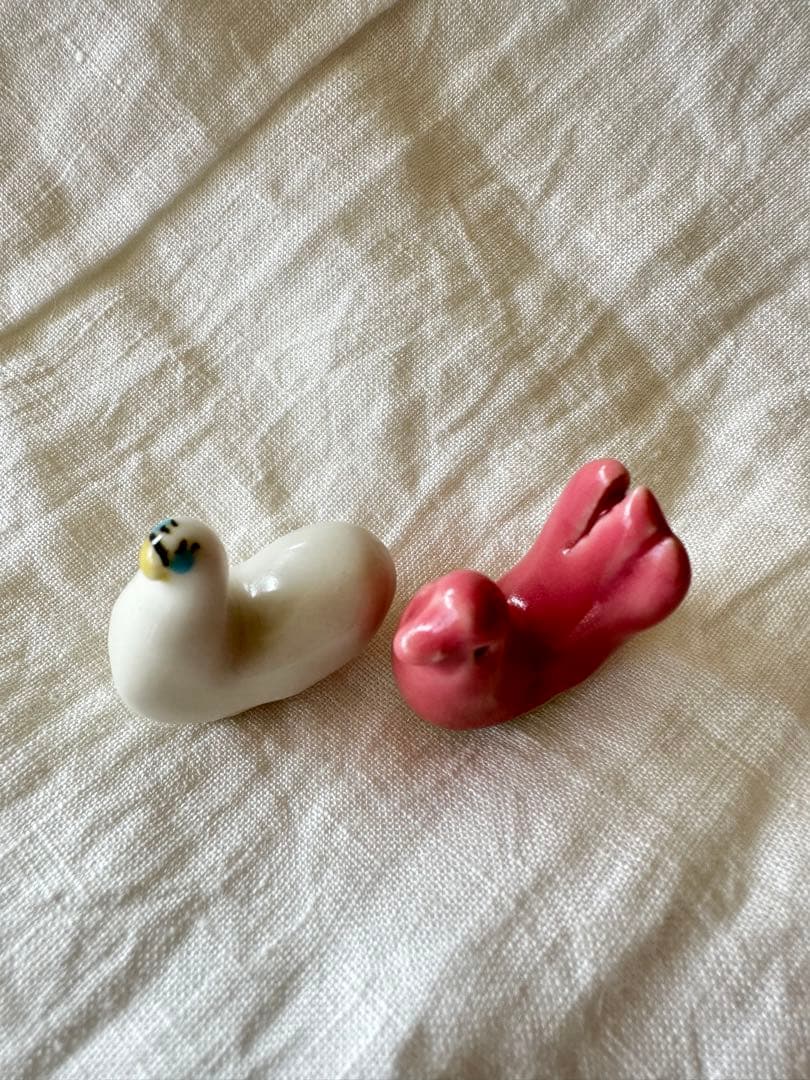 石木文　白鳥スワン　ピンク小鳥