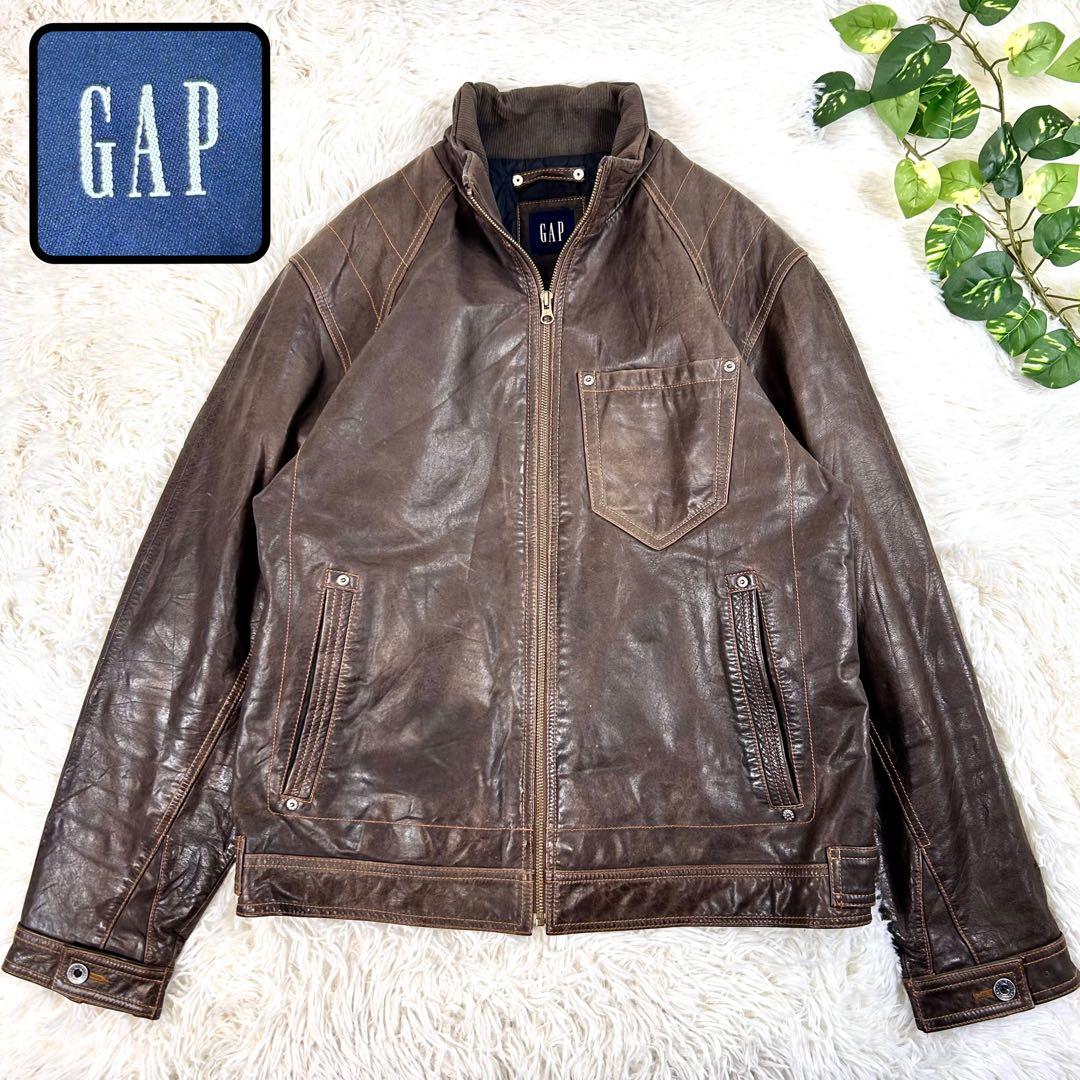 OLD GAP レザーシングルライダースジャケット ブラウン 90s 牛革 茶色
