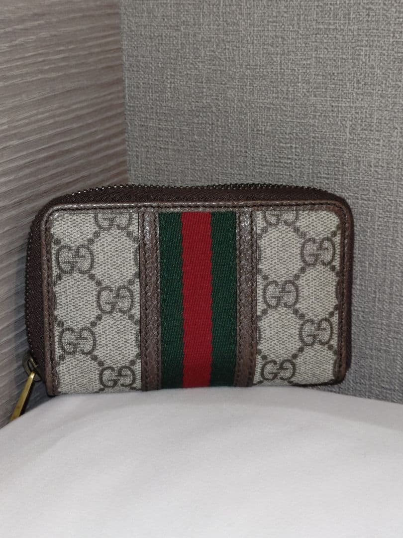 GUCCI グッチ ストライプ キャンバス ケース ベージュ×ブラウン