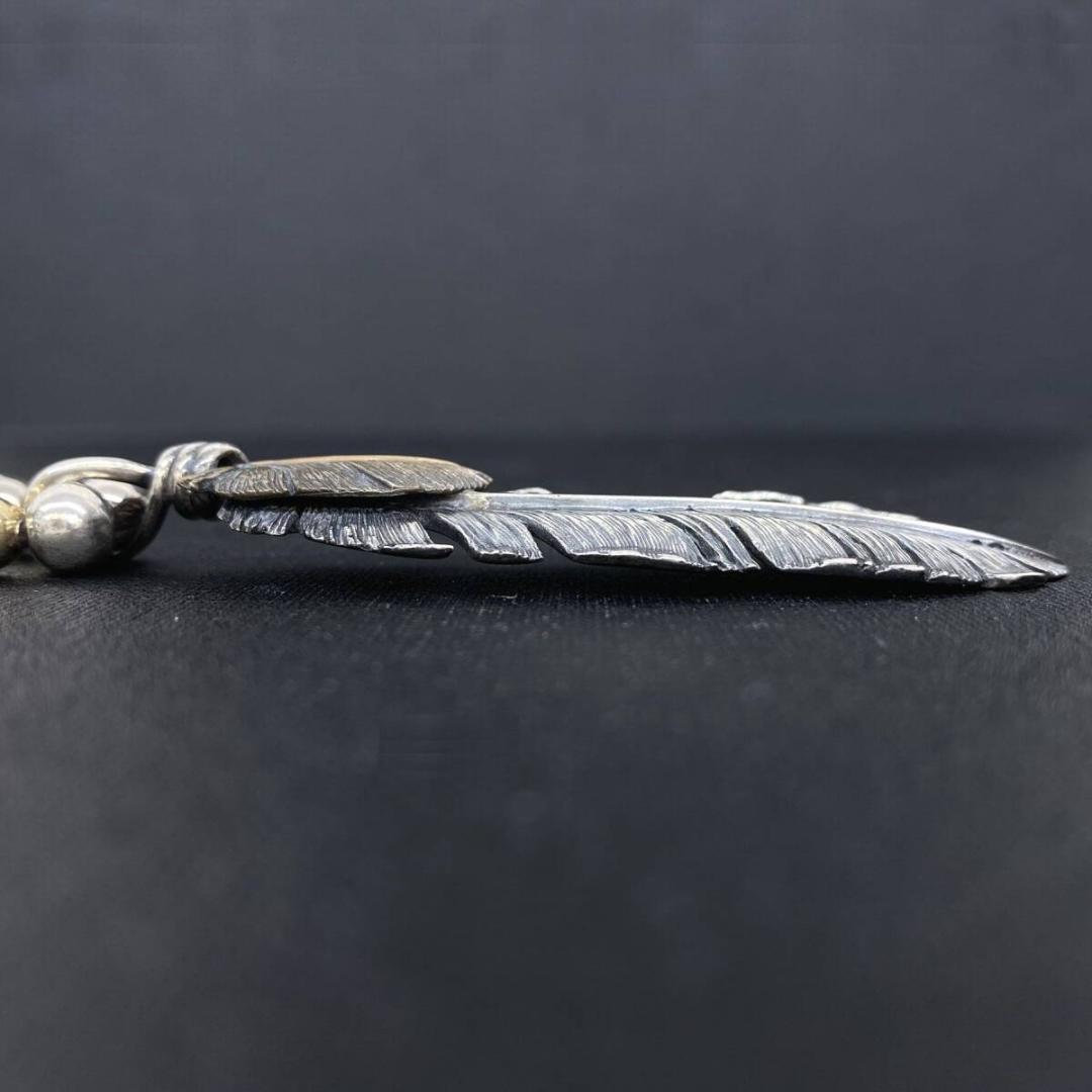 SAAD シルバー 925 ハート フェザー ペンダント ビーズ ネックレス