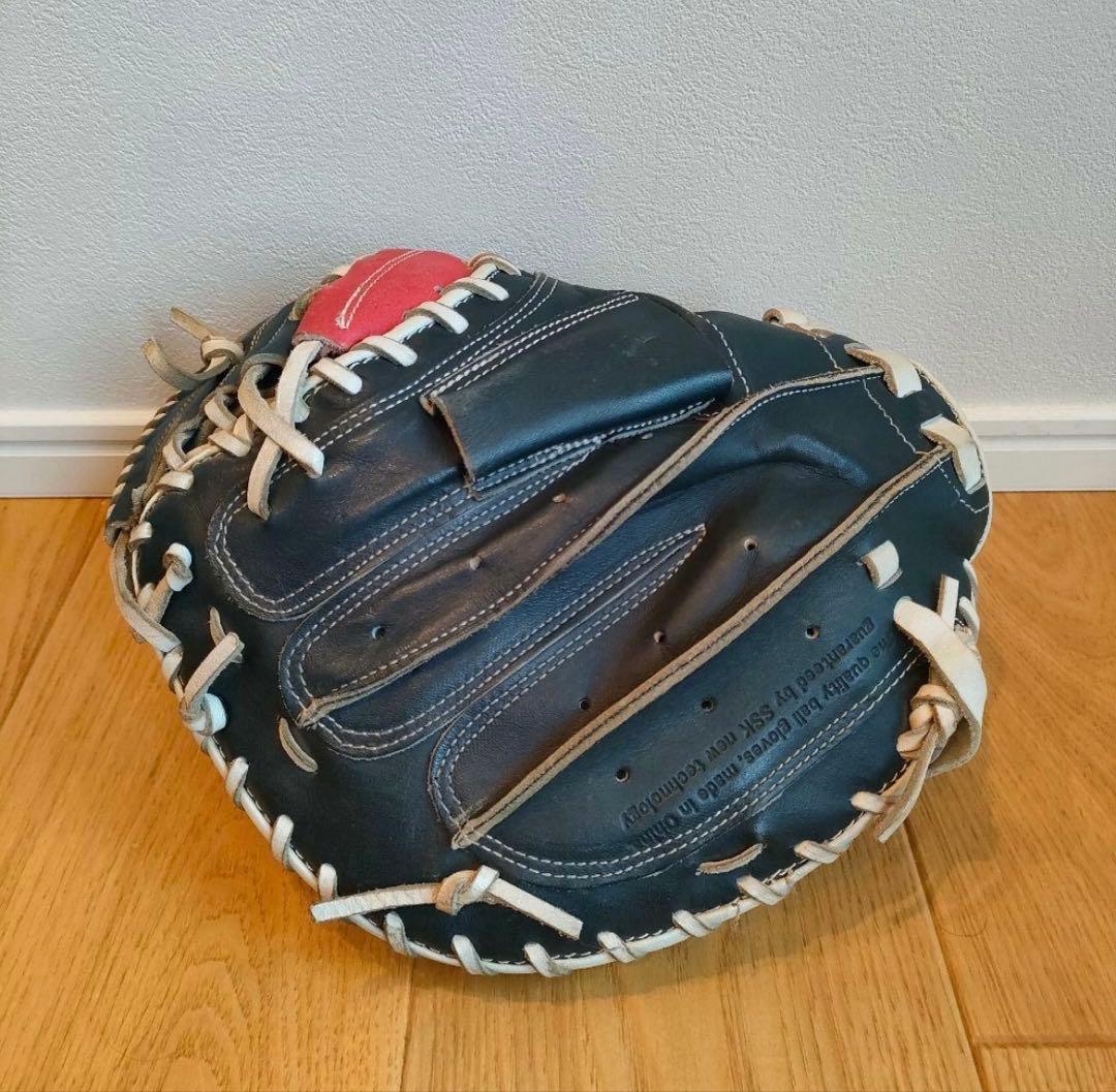 軟式グローブ 大人用 黒/赤 レザー　SSK