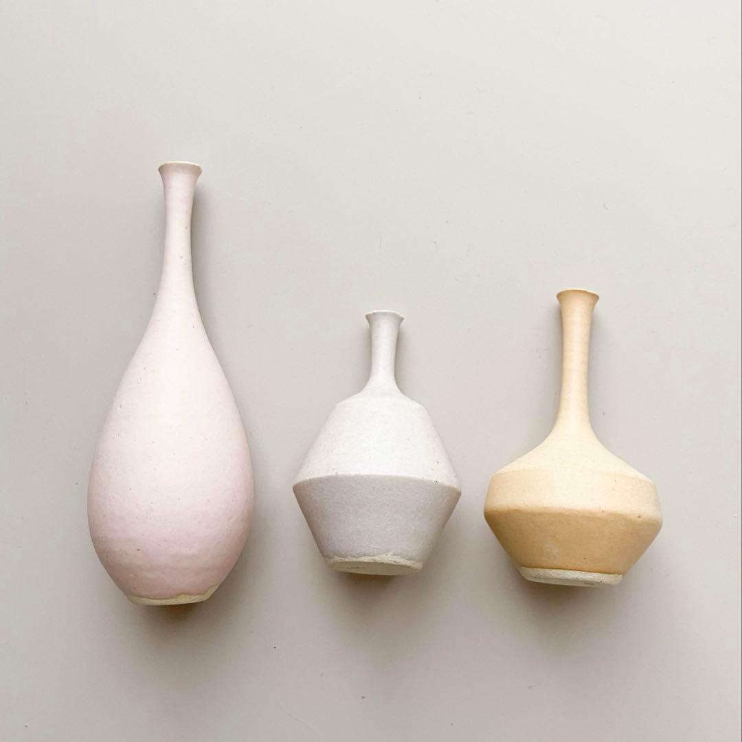 和田麻美子 花器 3点セット 一輪挿し ミニベース うつわ 作家もの 桃灰黄