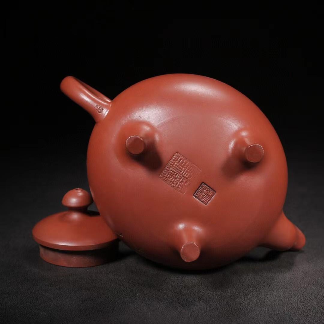 中国古美術・洪壽紫砂壺・原礦清水泥・顧景舟製壺紋・範曾(刻画)・紫泥急須・茶壺