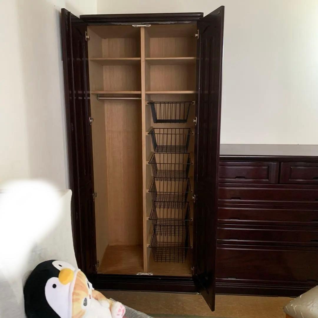送料込！⭐︎内部桐のクローゼット　高級府中家具　紫檀　無垢の木材　収納付き