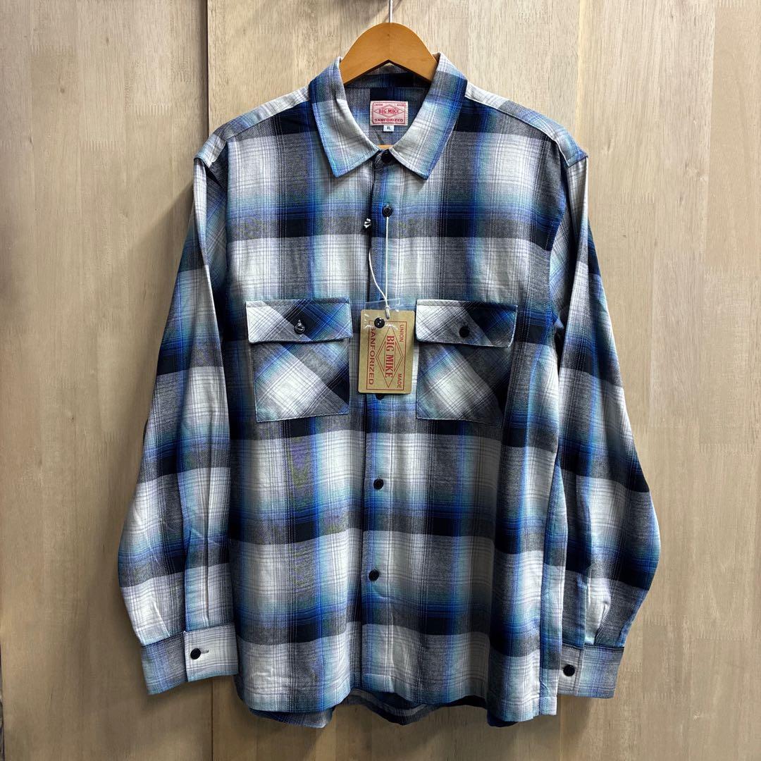 ビッグマイク BIGMIKE ネルシャツ チェックシャツ 白青 ホワイト ブルー