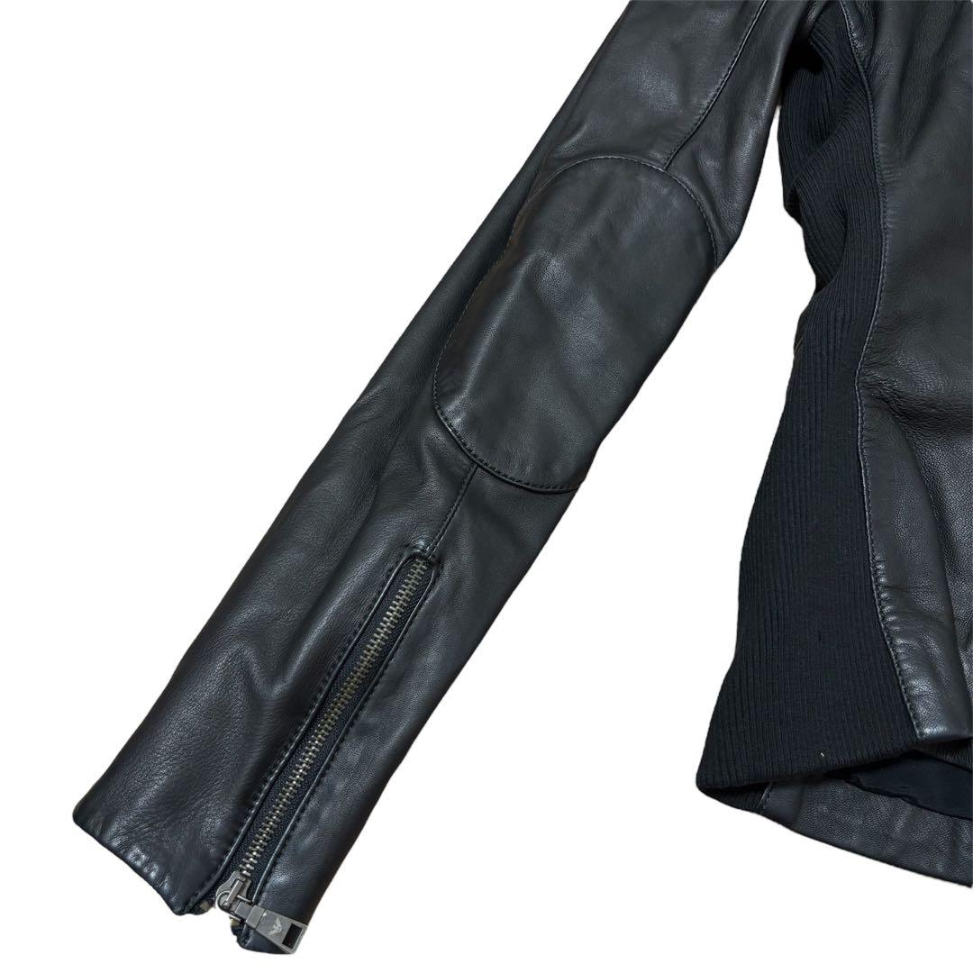 エンポリオアルマーニ レザージャケット L ライダース ラムレザー ニット 黒