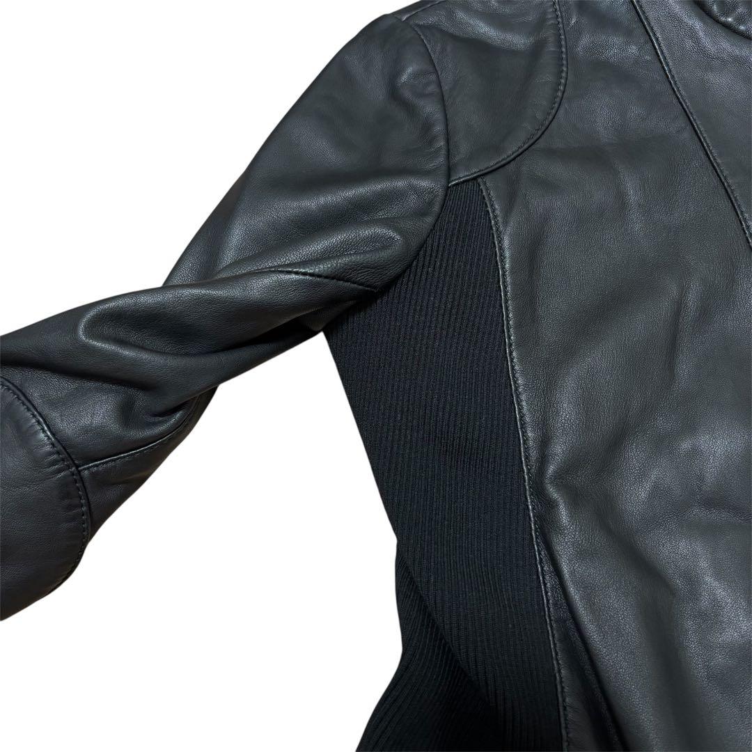 エンポリオアルマーニ レザージャケット L ライダース ラムレザー ニット 黒