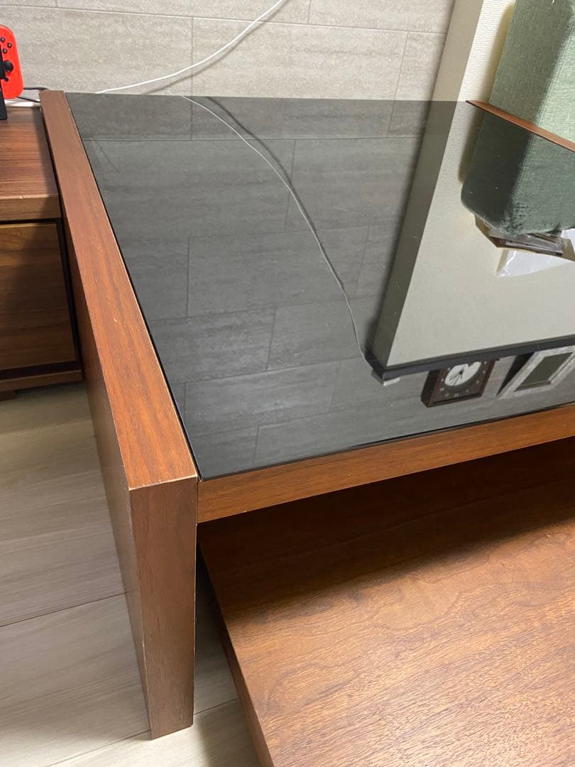 センターテーブル ウォールナット ガラス 木製ローテーブル ブラック