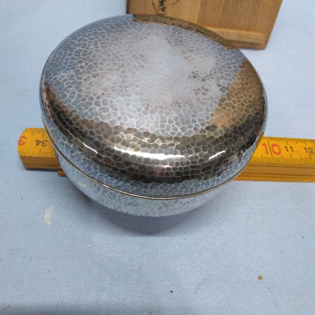 純銀製　 やんぽ　お菓子入れ　槌目模様　 茶道具　 共箱付き