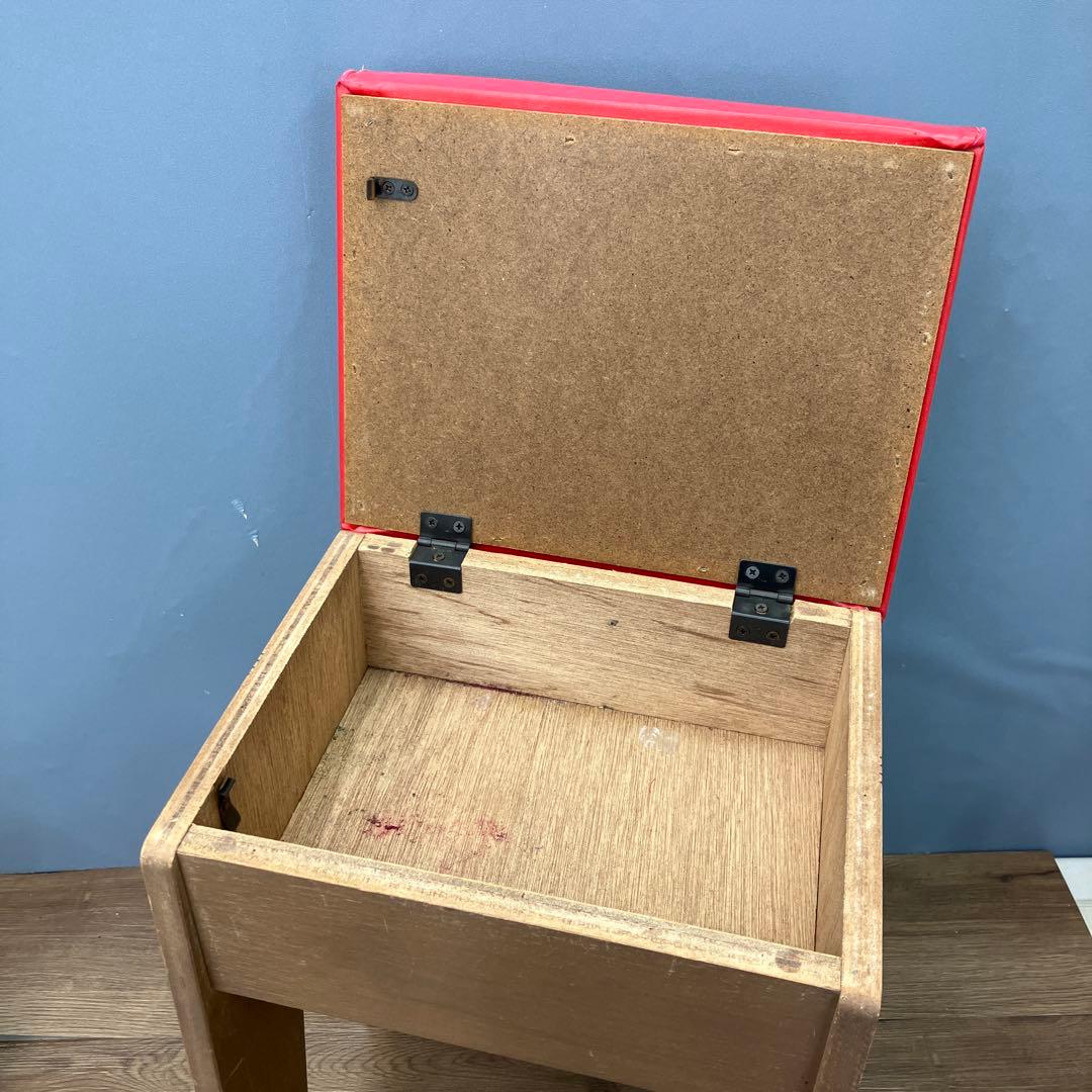 A-3 昭和レトロ 収納付き スツール ピアノ椅子 レッド 角椅子 イス チェア