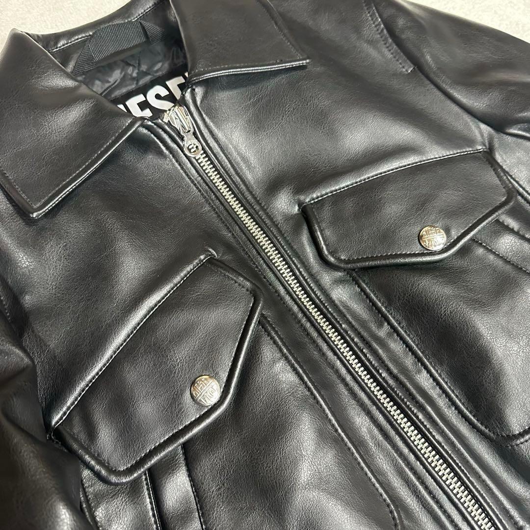 未使用級★近年モデル★DIESEL ディーゼル レザージャケット ロゴ 黒 XS