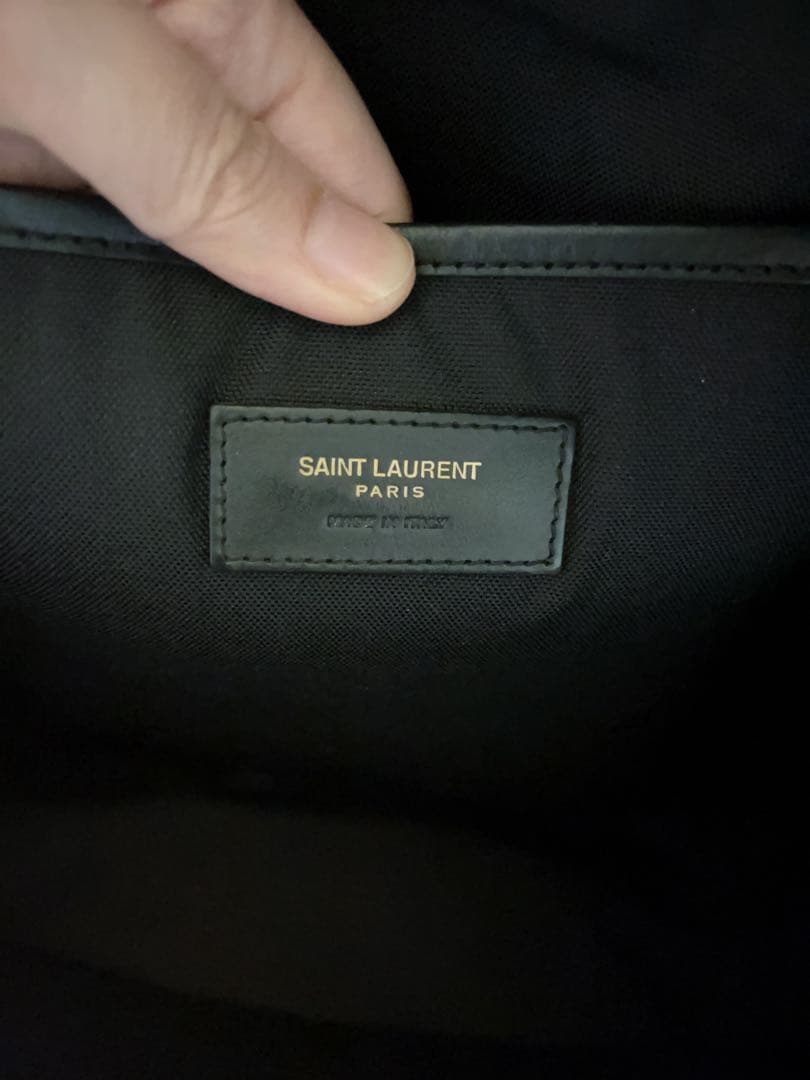 SAINT LAURENT 恐竜プリントリュックレザー キャンバス ブラック