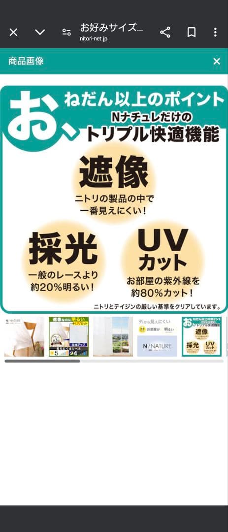 新品未使用 Nナチュレ レースカーテン 1.5倍ひだ UV加工 遮像 採光2枚