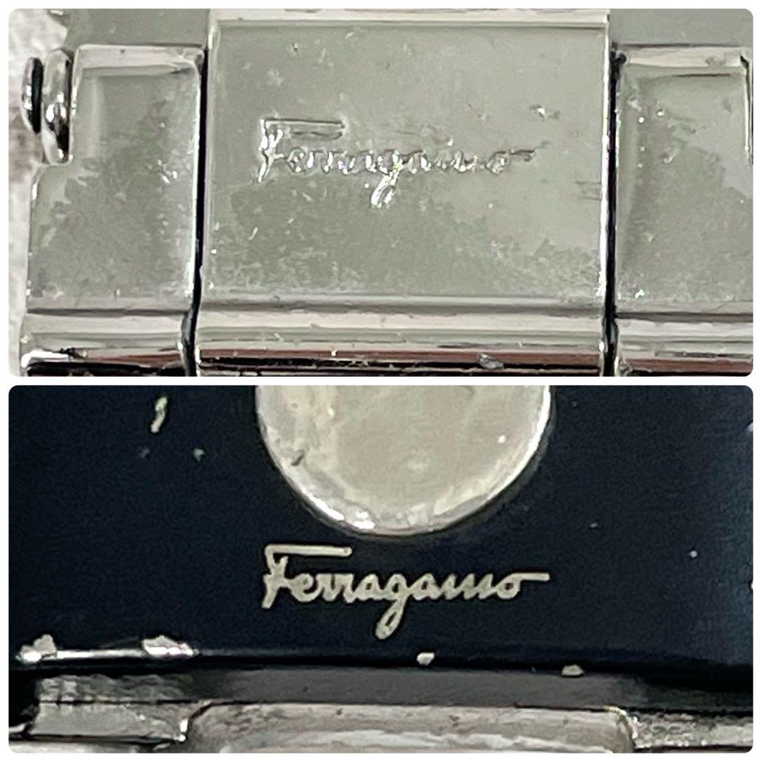 希少デザイン✨フェラガモ　ベルト　ダブルガンチーニ　シルバー金具　ロゴ刻印　黒