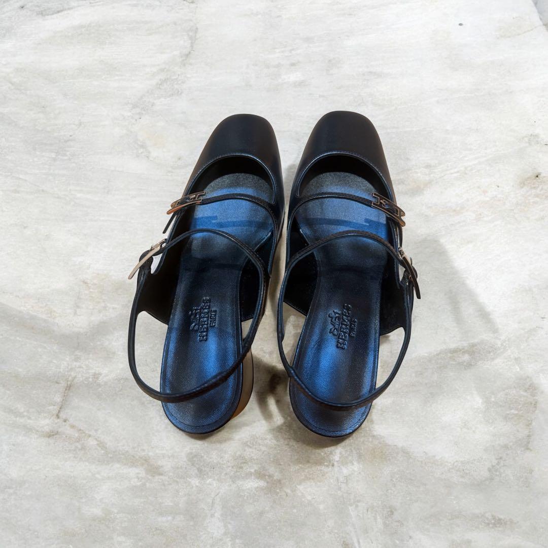 【断捨離中】エルメス　ブラック スリングバック　パンプス 35