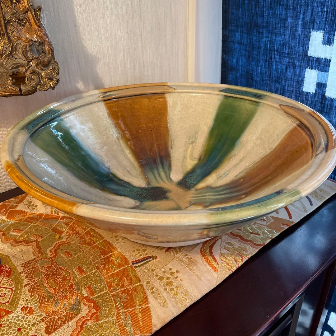 かぜ　お値下げ黄瀬戸　水野半次郎　三彩大鉢