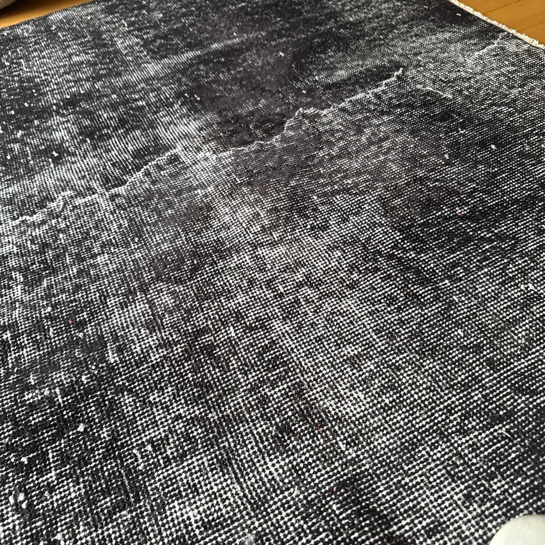 110×203 ブラックグレイオーバーダイ　ワンカラー　トルコヴィンテージラグ