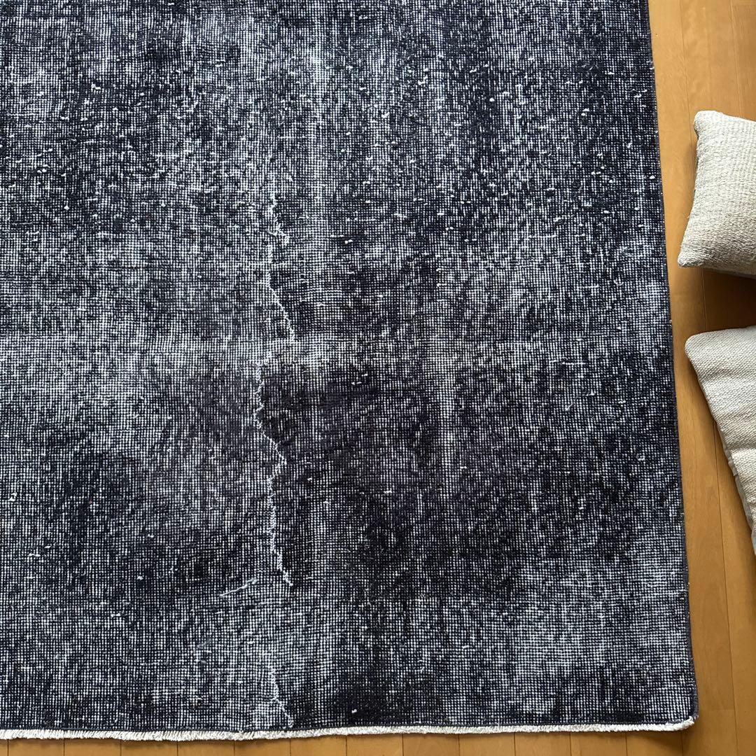 110×203 ブラックグレイオーバーダイ　ワンカラー　トルコヴィンテージラグ