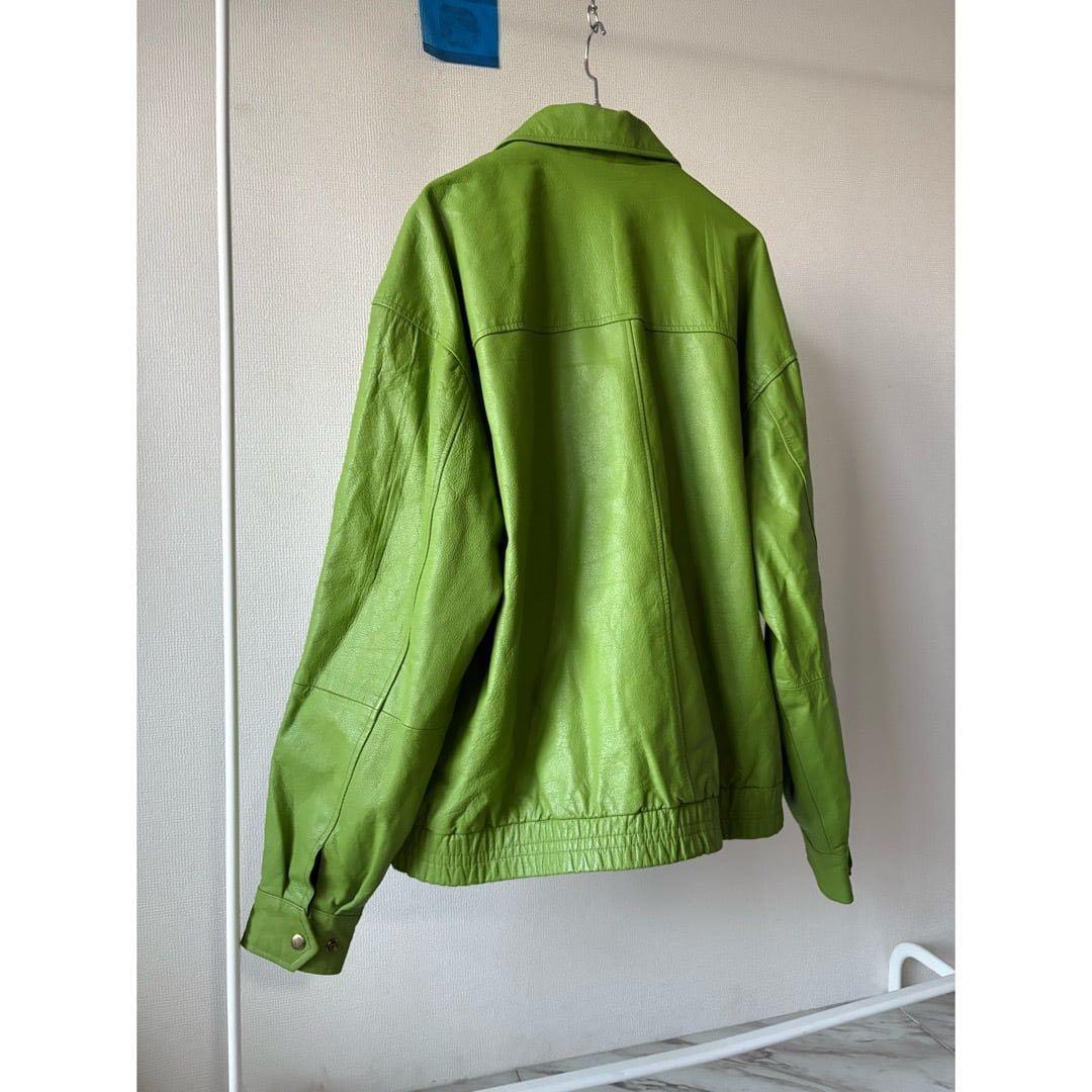 vintage 90s イグアナグリーン 短丈 オーバーサイズレザージャケット