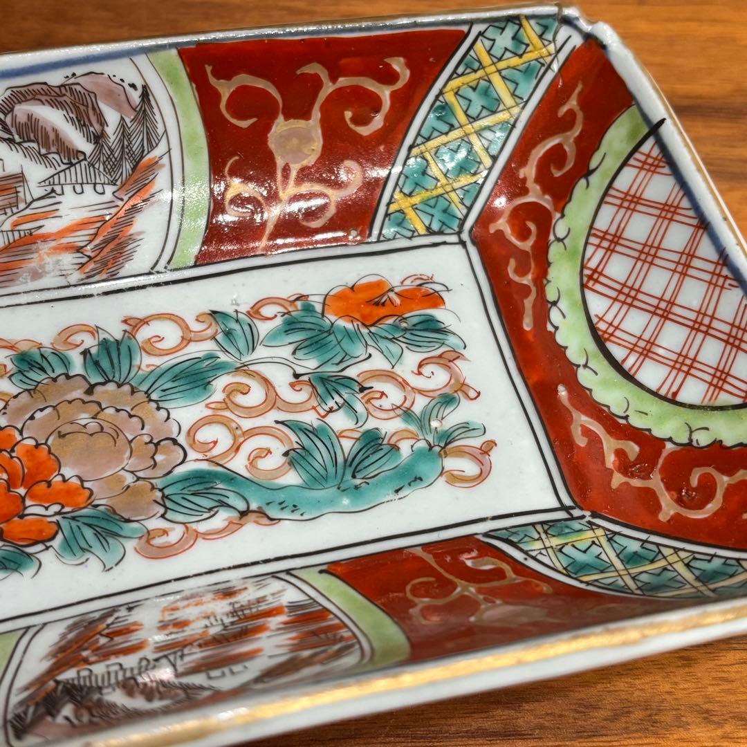 江戸時代　伊万里焼　赤絵　角皿　５枚　完品