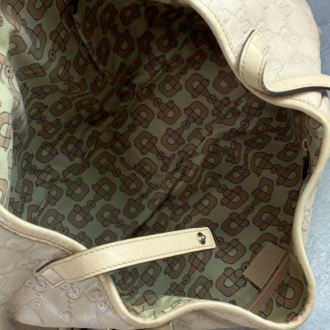 GUCCI トートバッグ　アビー　シマ　ベージュ　レザー　ゴールド金具