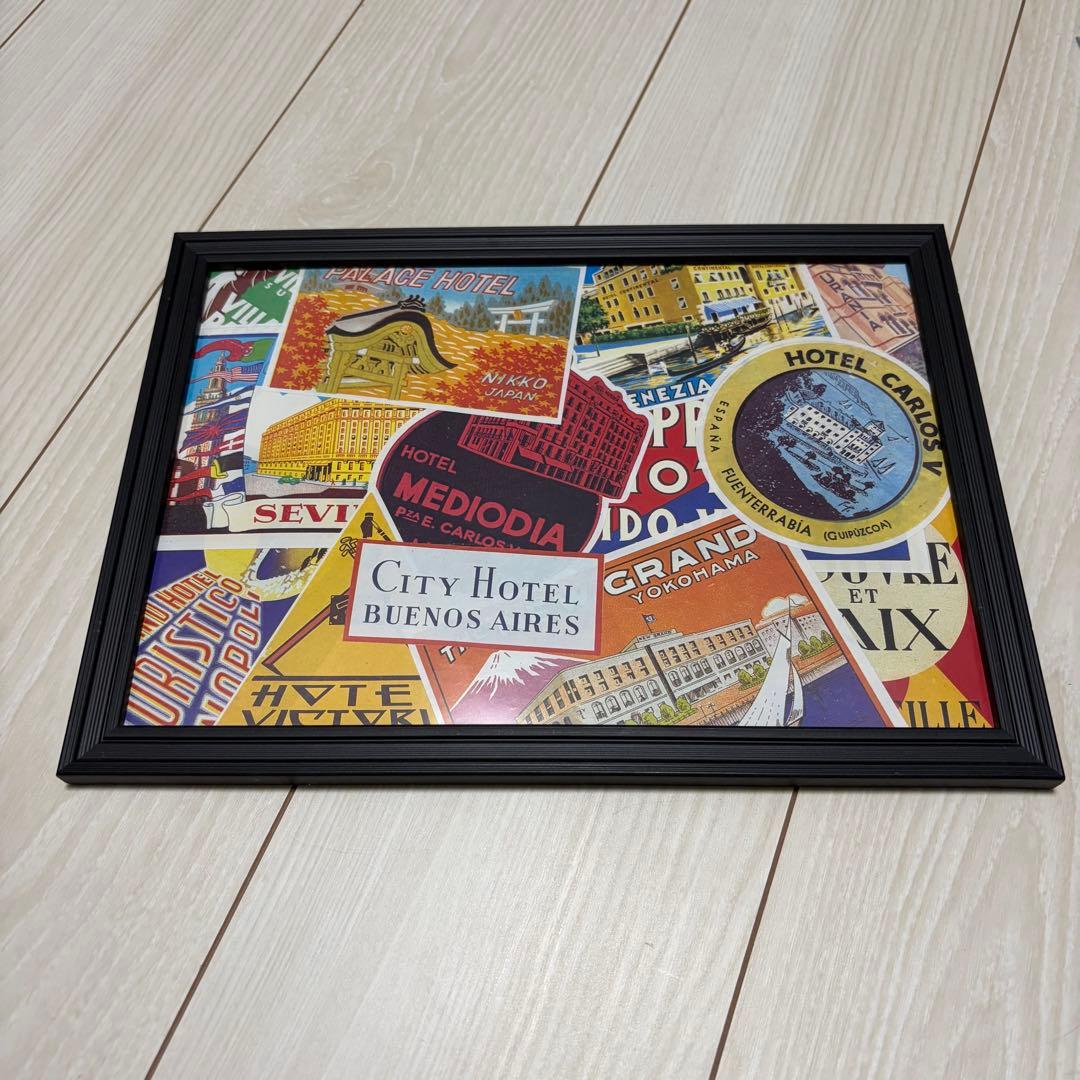 【希少】昭和レトロ クラシックホテル ラベル コラージュ アートフレーム 額装品