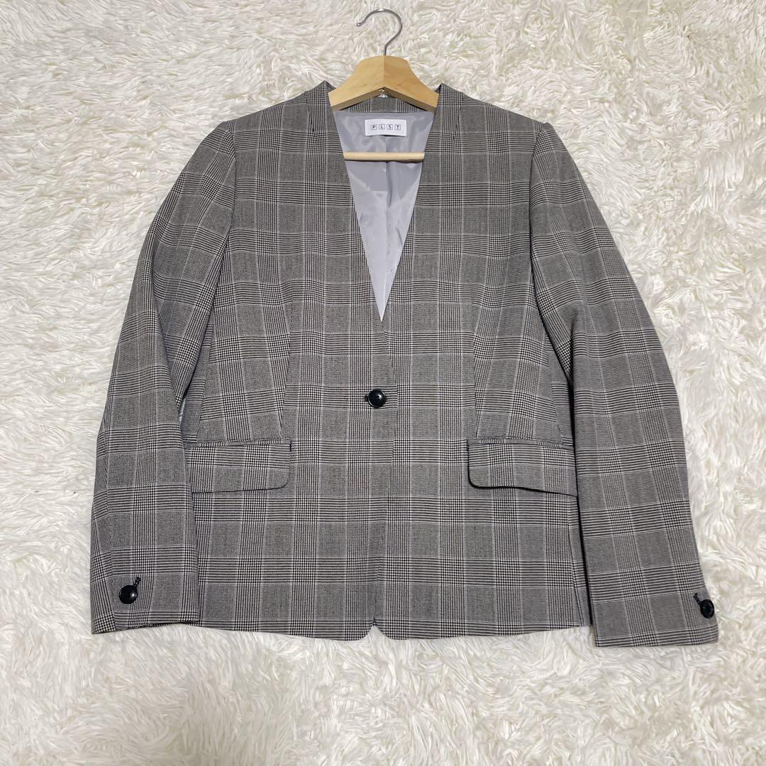 美品 M【PLST(プラステ)ノーカラーパンツスーツ】ウォームリザーブ