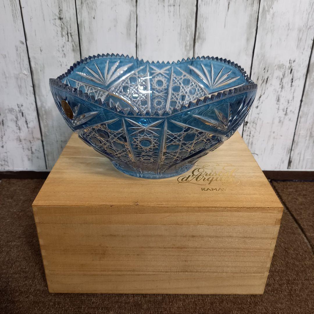 未使用【輸入品】フランス製　青色　クリスタル　カットガラス　ボール　切子ボール