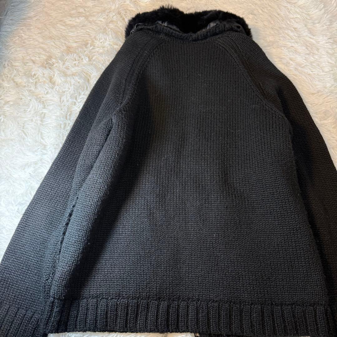 BURBERRY BLACK LABEL厚手ニットファー付 ノバチェック 黒 2