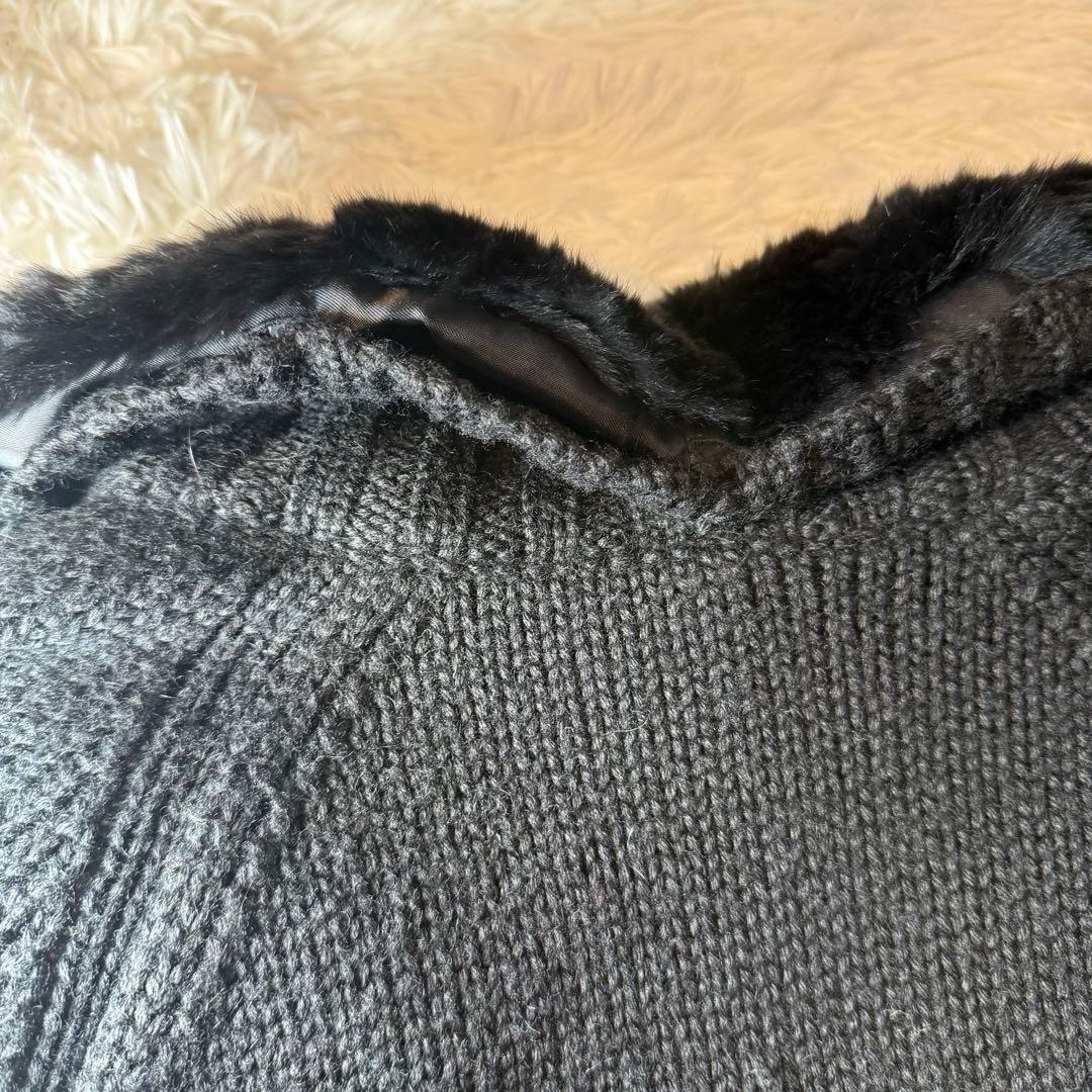 BURBERRY BLACK LABEL厚手ニットファー付 ノバチェック 黒 2