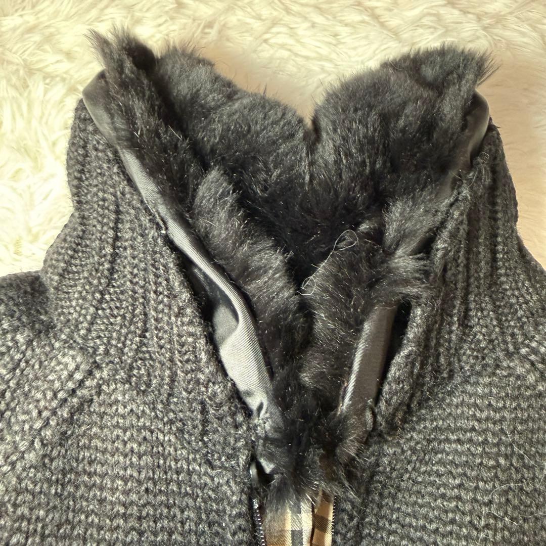 BURBERRY BLACK LABEL厚手ニットファー付 ノバチェック 黒 2