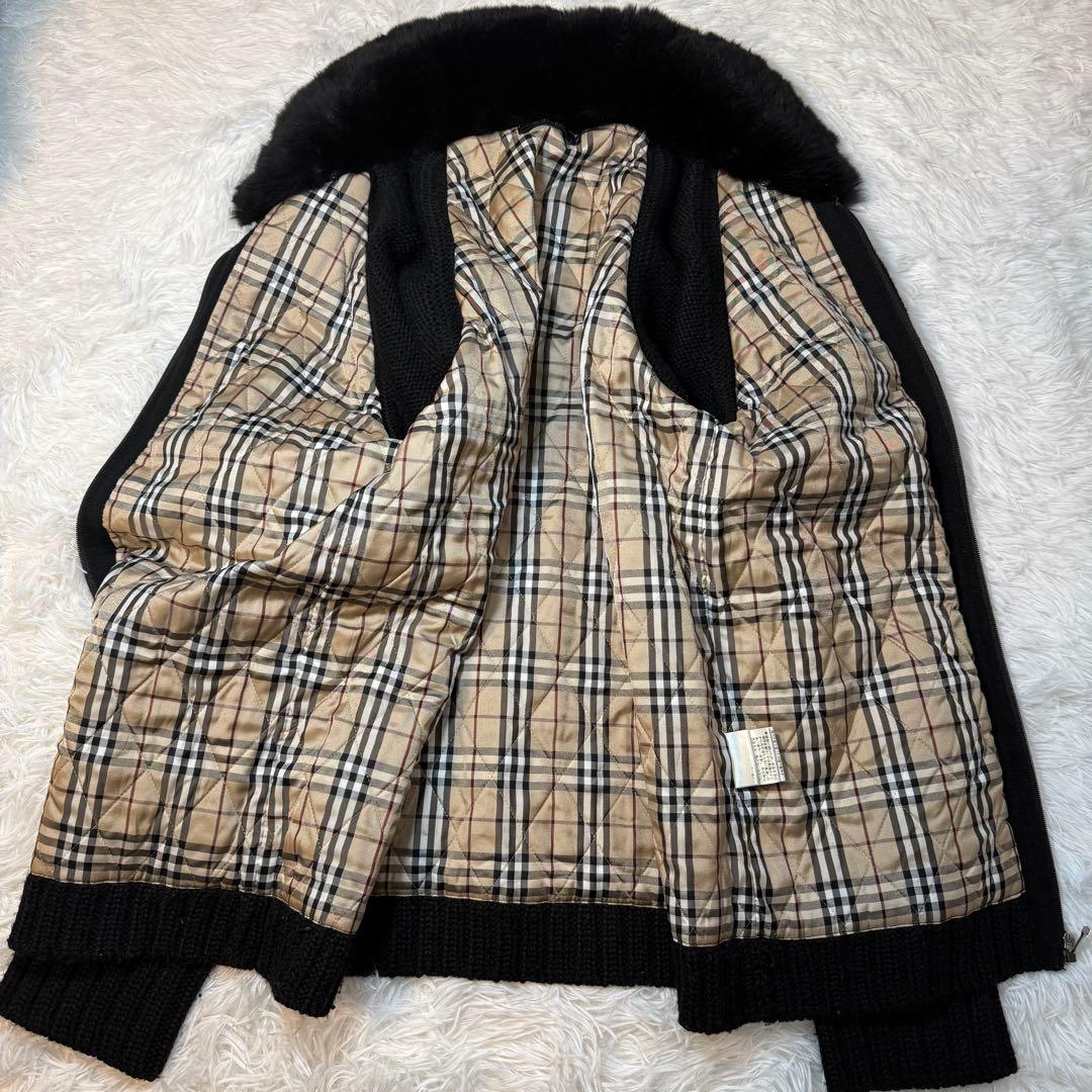BURBERRY BLACK LABEL厚手ニットファー付 ノバチェック 黒 2